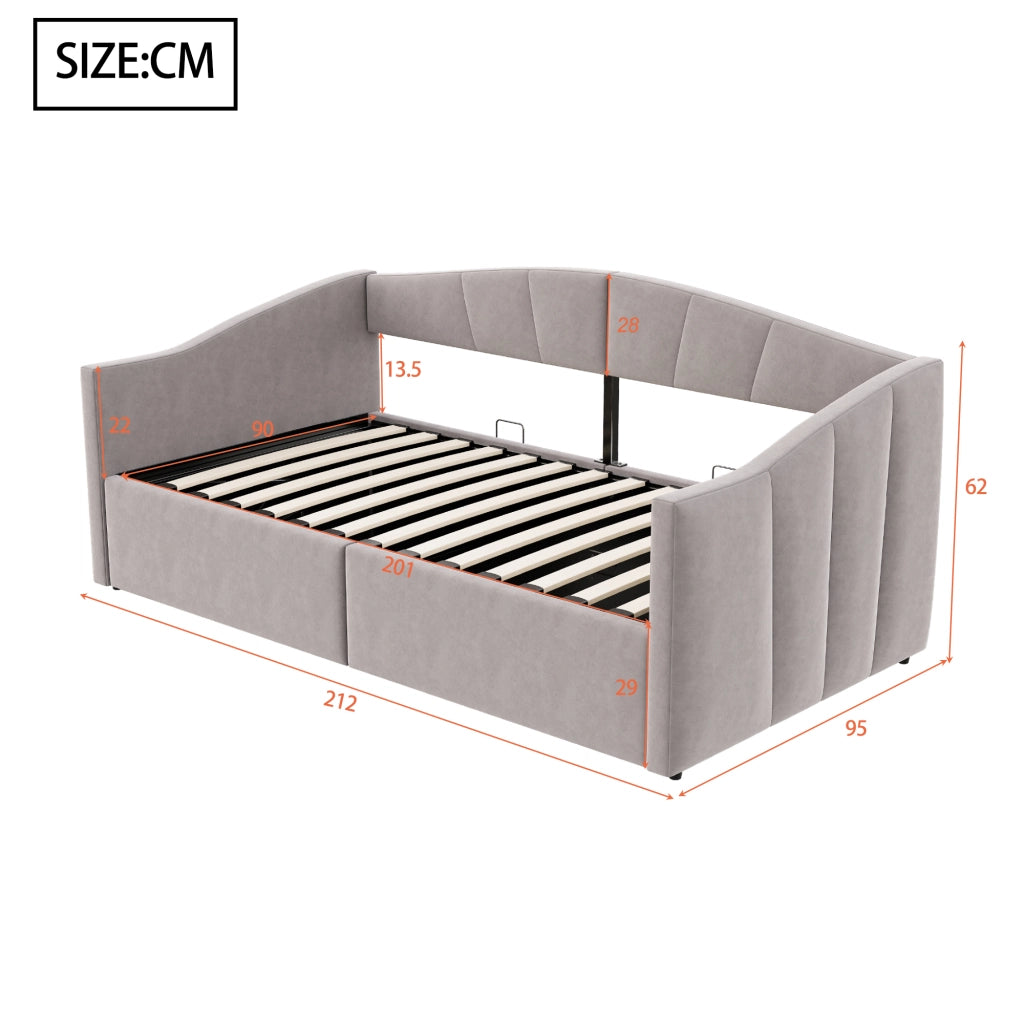 LETTO Contenitore Multifunzionale 90x200 cm in velluto grigio chiaro