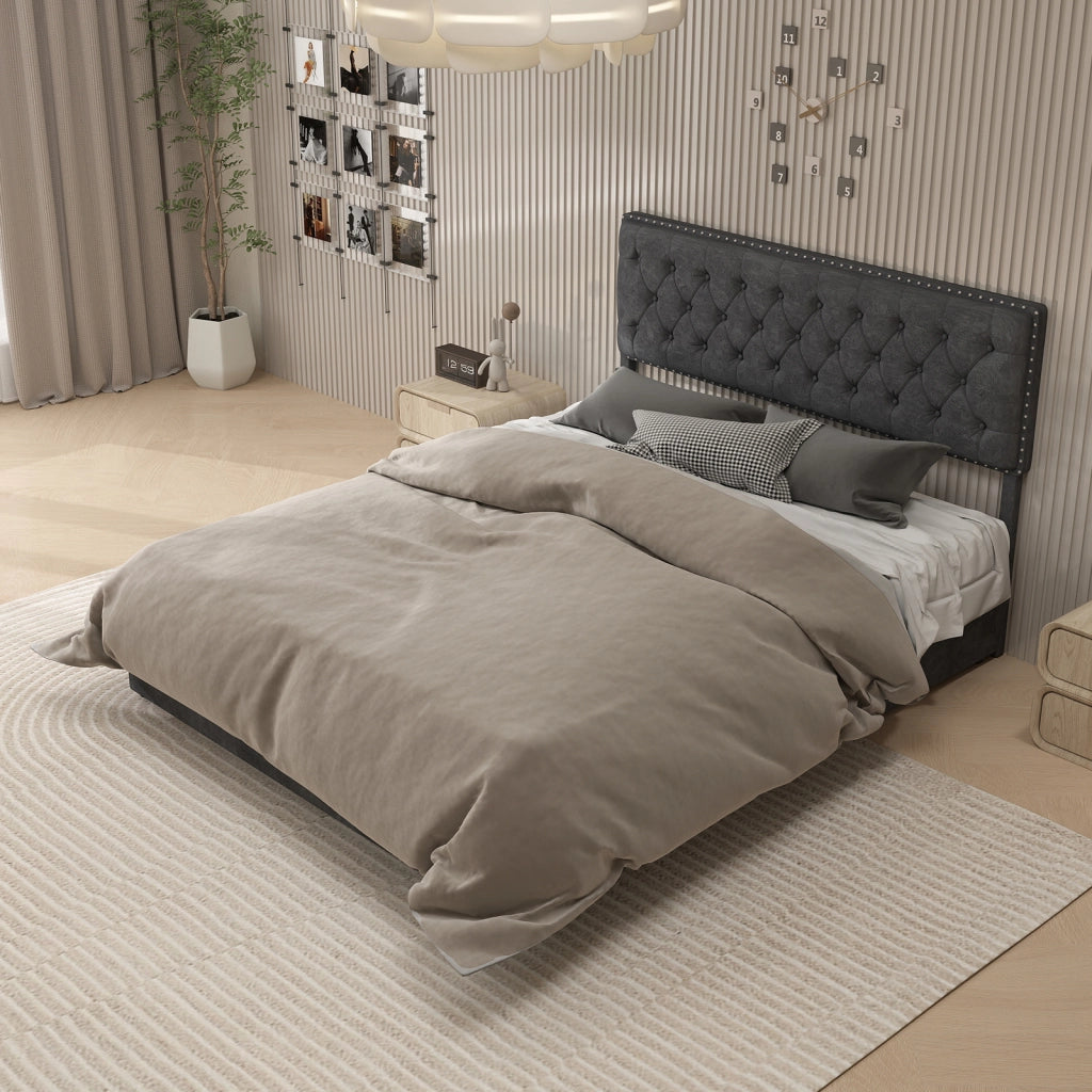 Letto moderno minimalista con testiera morbida - Zephmum - 160x200 cm - Grigio - Struttura alta con asta idraulica