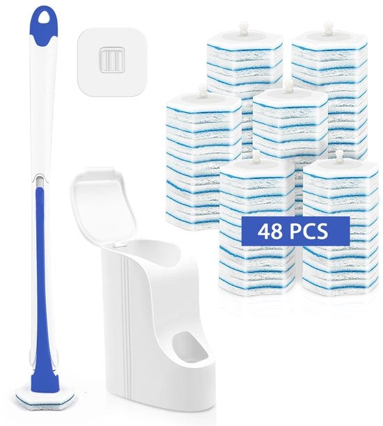 Spazzola per WC con 48 bocchette di spugna, Spazzola per WC prodotto per l'aspirazione del cattivo odore dal water, bagno, doccia e piscina (Azzurro)