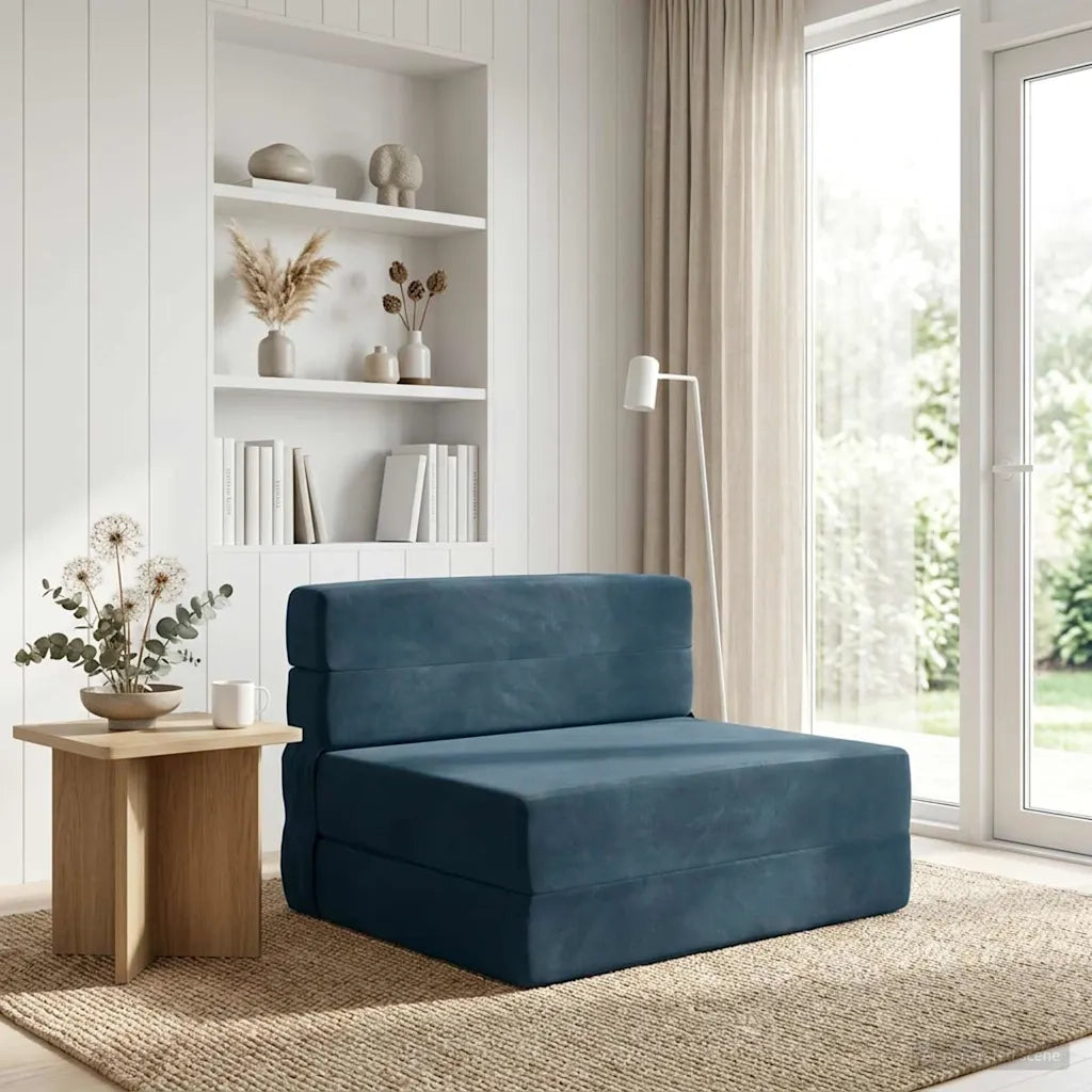 Divano letto | Sof¨¤ letto | Letto singolo Pieghevole Blu 70 x 80 x 60 cm Tessuto