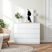 Cassettiera 8 Cassetti 120x39x100 cm con Maniglie Scanalate in Legno Bianco