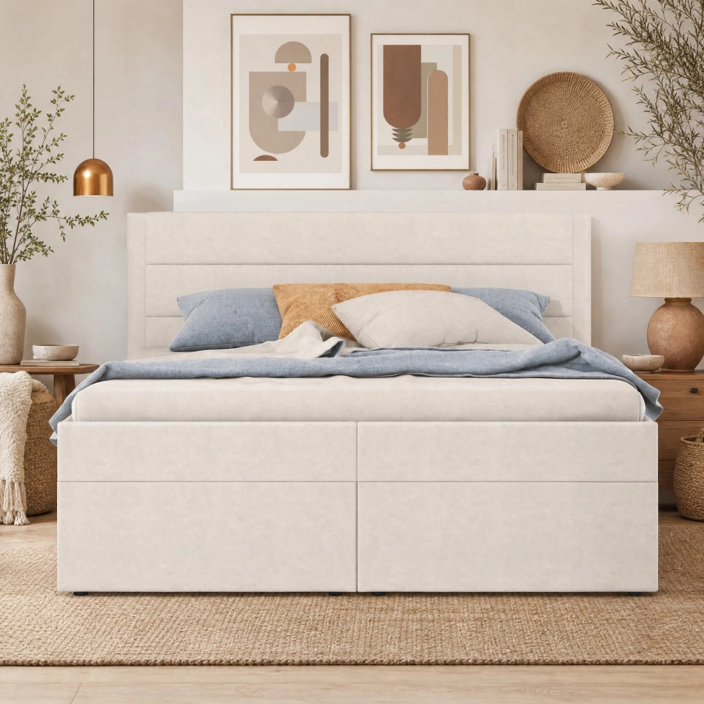 LETTO Matrimoniale 140x200 cm Beige con contenitore e rete sollevabile