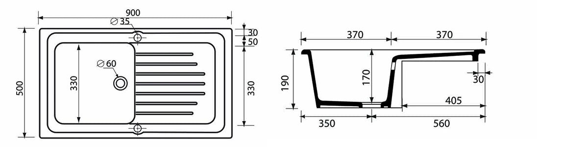 Lavello da incasso in ceramica C280 1 vaschetta 90×50 – Bianco