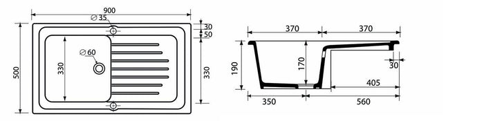 Lavello da incasso in ceramica C280 1 vaschetta 90×50 – Bianco