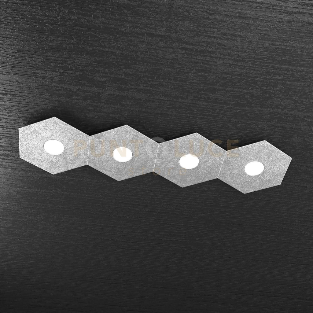 HEXAGON APPLIQUE-PLAFONIERA 4 LUCI FOGLIA ARGENTO 1142-4L-FA