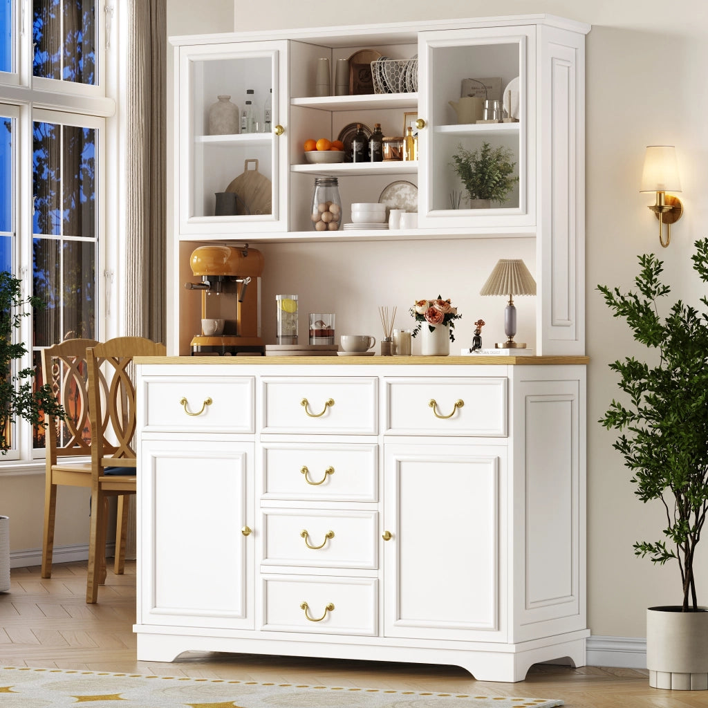 Credenza Alta da Cucina con LED, USB e Prese ¨C MINIMAL ¨C Bianco