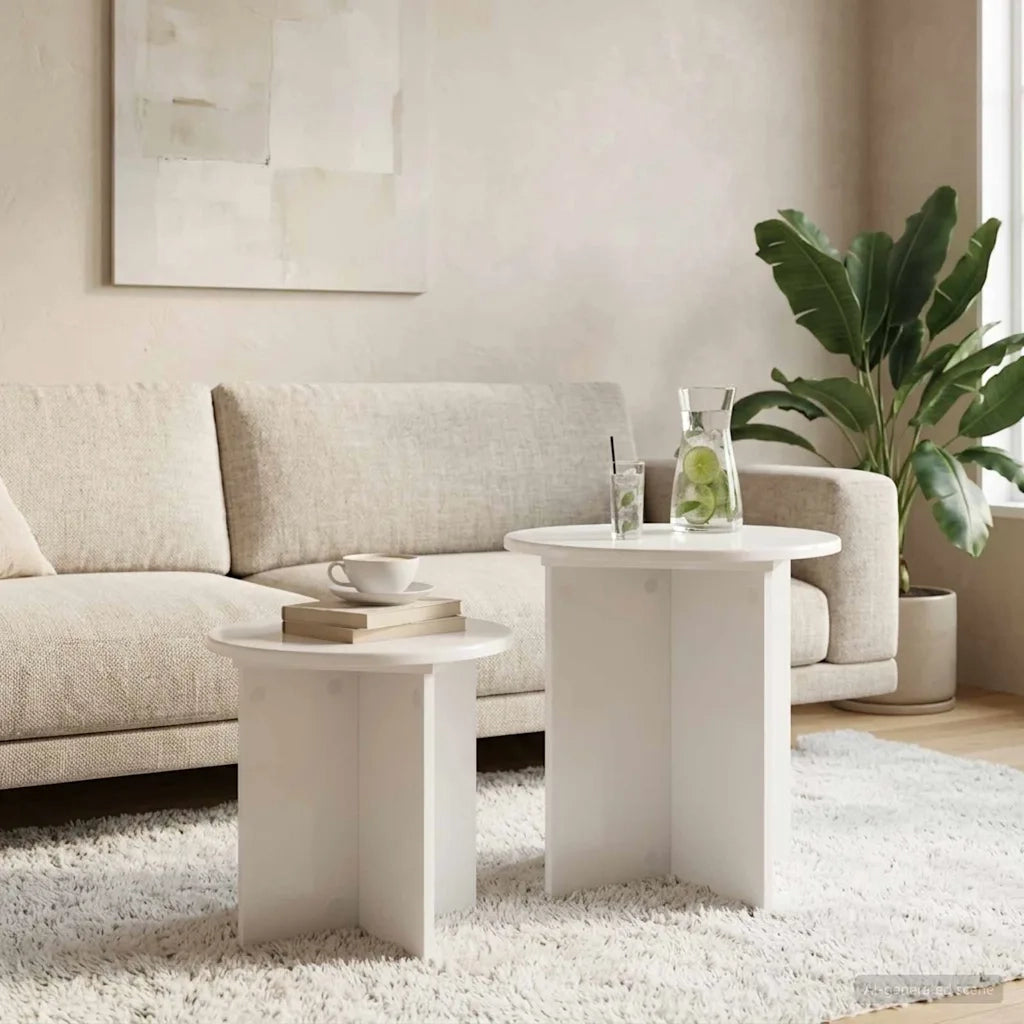 Set tavolini 2 pcs Bianco Lucido Legno ingegnerizzato 8001014