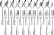 Set di 24 forchette e cucchiai, insieme da tavola in acciaio inossidabile, forchette, cucchiai da spremuta per uso domestico, matrimonio, festa, ristorante, resistente al lavastoviglie, 12 forchette + 12 cucchiai