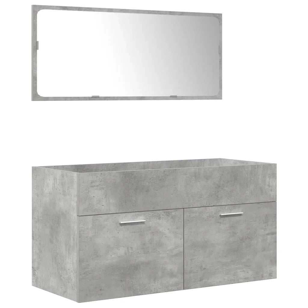 Set Mobili da Bagno | Armadio da bagno 3 pz Grigio Cemento in Legno Multistrato