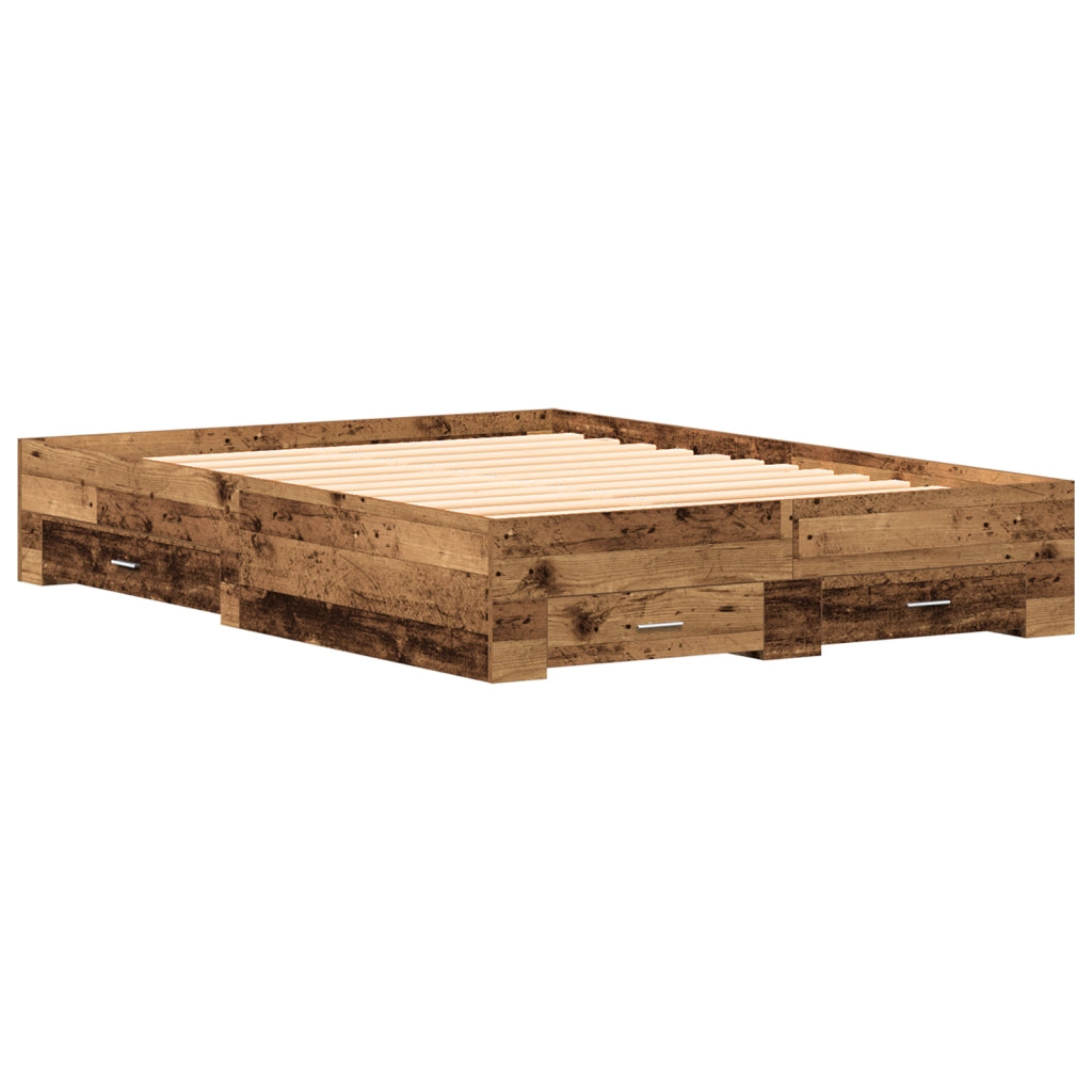 Struttura Letto con Cassetti Legno Invecchiato 135x190 cm Legno Ingegnerizzato
