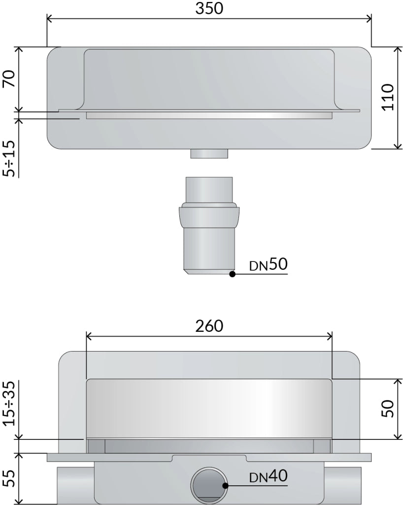 Set per doccia con scarico a parete piastrellabile in ABS con coperchio inox regolabile modello Intramura TEA