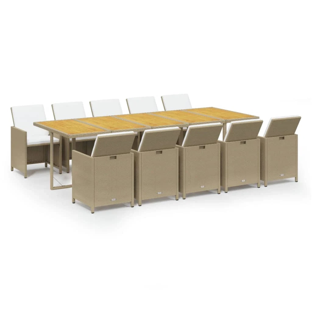 Set da pranzo per esterni composto da 11 pezzi con cuscini in resina intrecciata beige 02_0014416