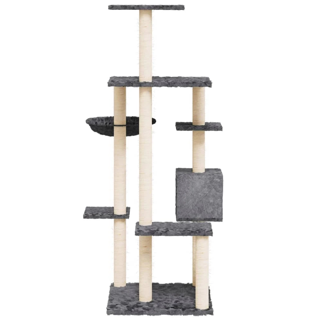Tiragraffi per gatti torre per arrampicata giocattolo piattaforma per arrampicata con tiragraffi in sisal scuro 142 cm grigio 02_0022661