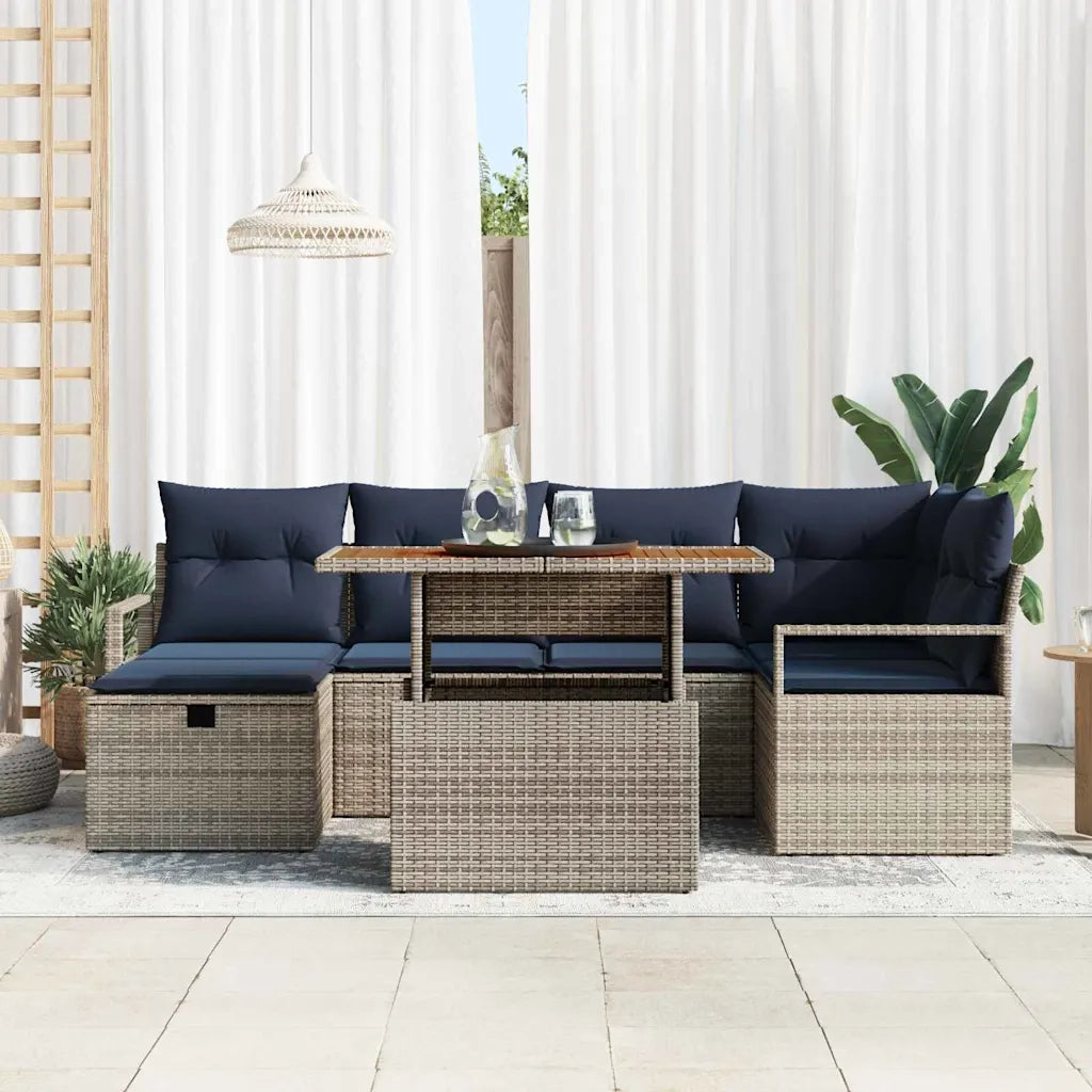 Set Divano da Giardino con cuscino 7 pcs Grigio polyrattan