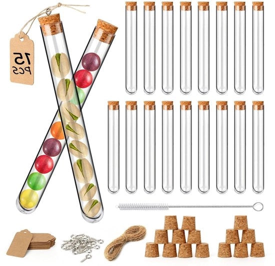 Set di 15 Proiettili di Plastica da 20ML con Boccetta, Pennello per Pulizia e Appeso per Fiori, Doni di Bagnoschiuma e Cioccolato
