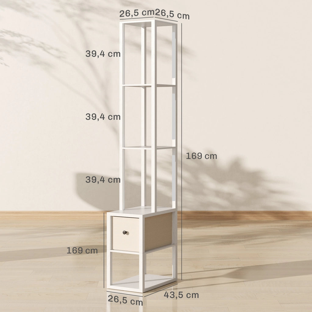 Lampada da terra con scaffali aperti e cassetto in tessuto ¨C Zephmum ¨C Bianco