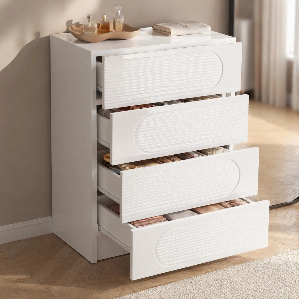 Cassettiera moderna a 4 cassetti 60x38;5x85 cm in MDF e truciolare bianco