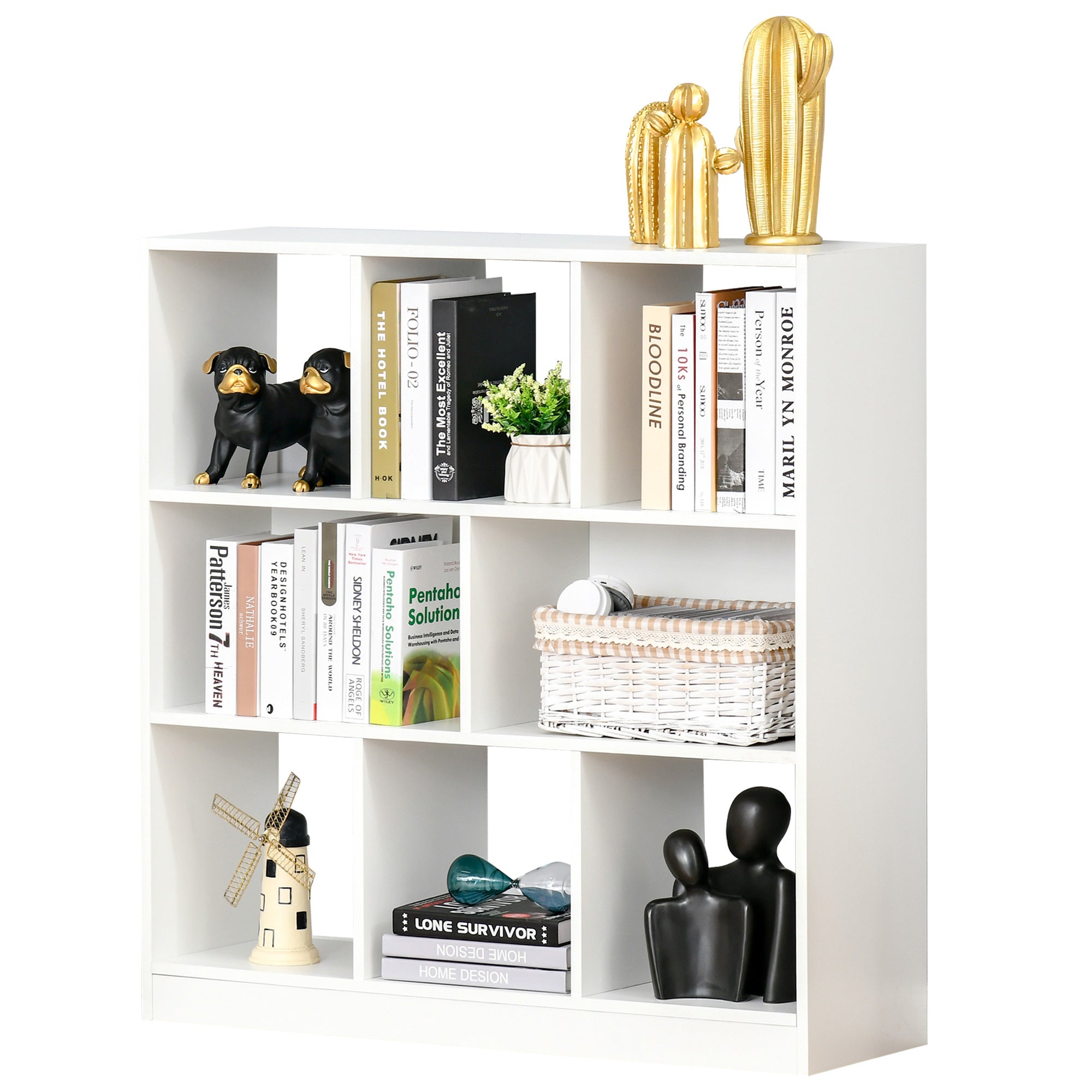 Mobile Libreria Portaoggetti a 3 Livelli e 8 Ripiani Totali 97,5x30x100 cm in MDF Bianco