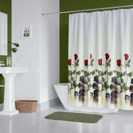 Douchegordino impermeabile, 180 x 200 cm, antimuffa, antibatterico, tenda da bagno lavabile, tenda da bagno in poliestere con 12 anelli per tenda da doccia (rosa)