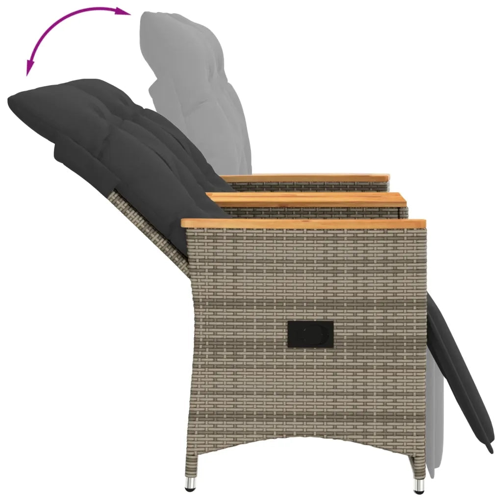 Divano Giardino Reclinabile 2 Posti Tavolino-Sofa da Giardino-Divanetto da esterno Grigio Polyrattan 250777