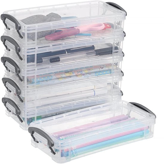Scatola di matite ripiegabile - cassettino di archiviazione - trasparente - articoli da ufficio - scuola - maniglie - 100+ matite