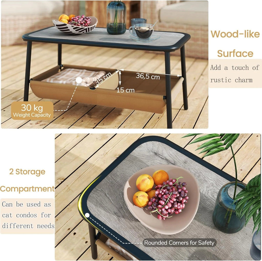 Set di Mobile da Giardino in 2 Pezzi, Set Tavolo e Sedie da Balcone in Tessuto Textilene, Set da Bistrò con Divanetto 2 Posti e Tavolino con 2 Scomparti di Stoccaggio, per Veranda, Marrone