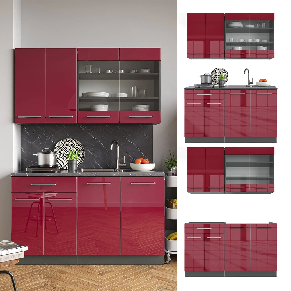 Vicco Cucina completa Bordeaux lucido/antracite 140 cm senza piano di lavoro