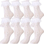 4 paia calze con bordi - calze con bordo decorativo - calze decorative per donne - calze alte per donne - accessori da principessa per donne - bianco