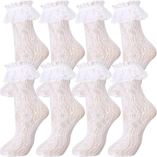4 paia calze con bordi - calze con bordo decorativo - calze decorative per donne - calze alte per donne - accessori da principessa per donne - bianco