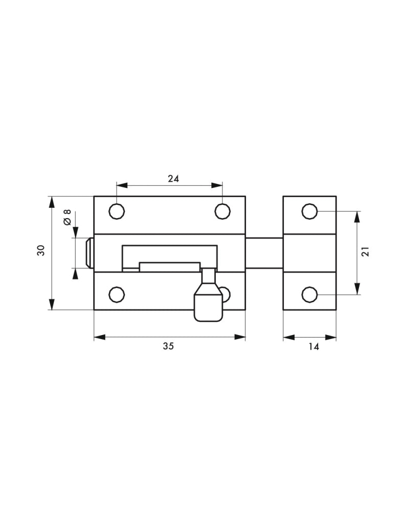 Chiusura a chiavistello per porta, ottone cromato, Ø 8 mm, 35 x 30 mm – THIRARD