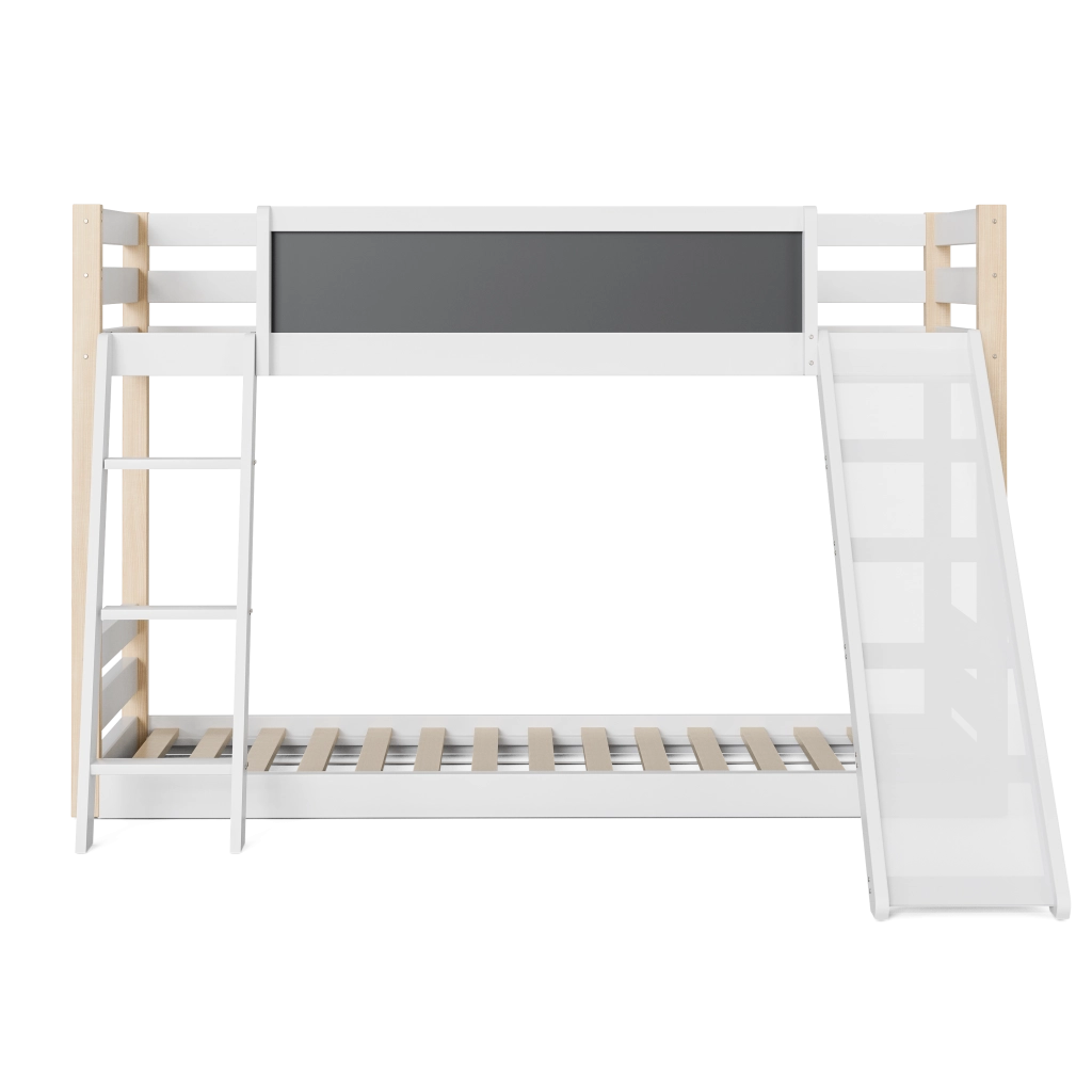 Letto a castello per bambini con scivolo e scala - Zephmum- Struttura stabile in legno, 4 lati protetti, certificato eco 747