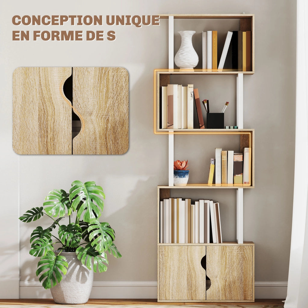 Libreria 5 livelli con ante ¨C Minimal ¨C legno naturale 60x24x179