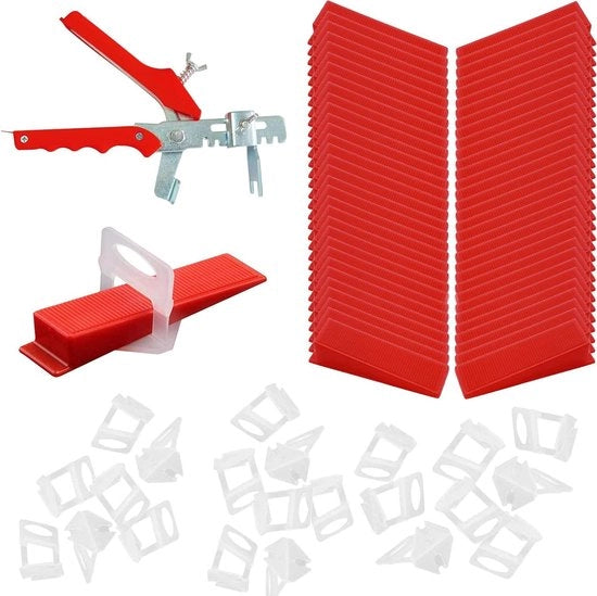 Kit di livellamento per piastrelle a distanza 100 Wiggen 100, 1 mm, sistema di livellamento per piastrelle, kit per posizionamento piastrelle, attrezzatura per piastrelle, rosso, trasparente.