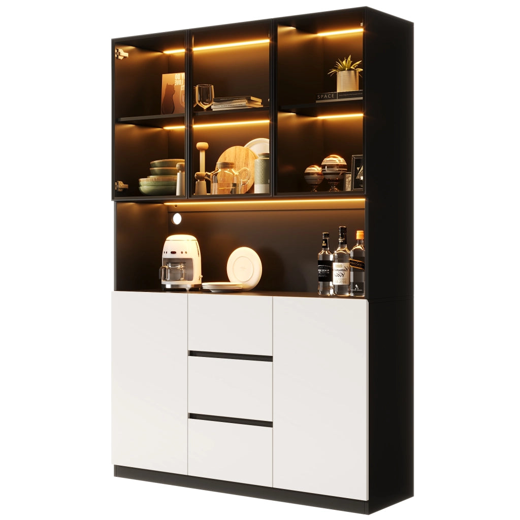 Vetrina con LED multicolore regolabile e vano aperto con passacavi MDF 3 cassetti 2 ante 120 × 40 × 200 cm