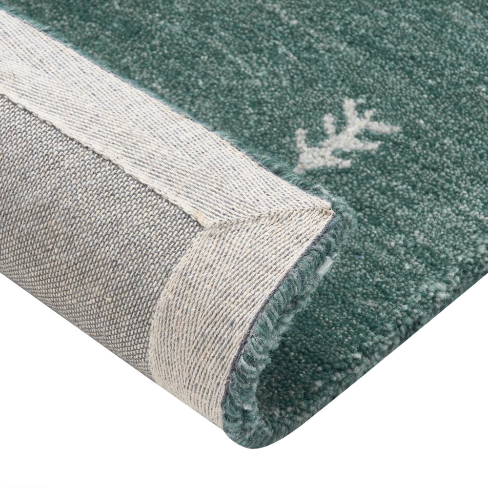 Tappeto Gabbeh in lana verde 160 x 230 cm, trapuntato a mano con motivi animali occidentali e design rustico