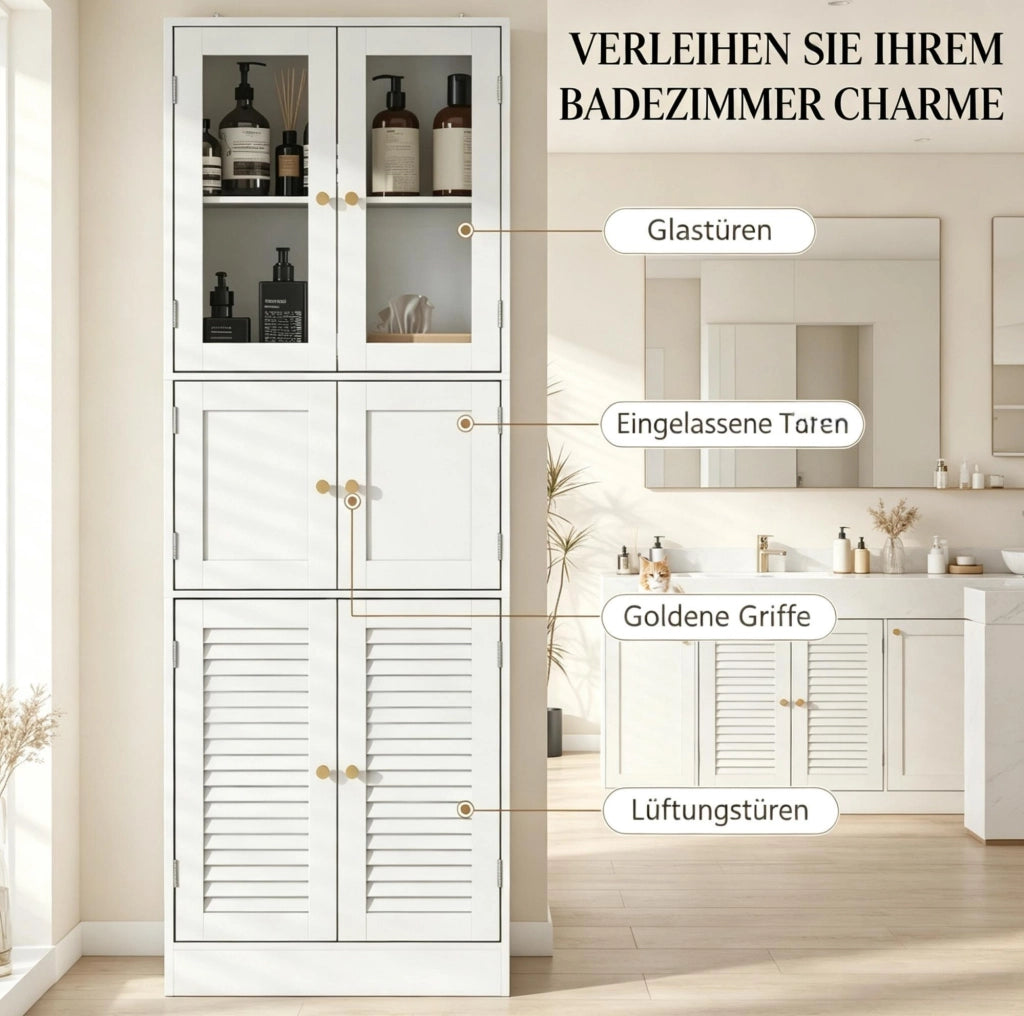 ARMADIO Bagno Alto 60x30x170 cm MDF Bianco con 6 Ante