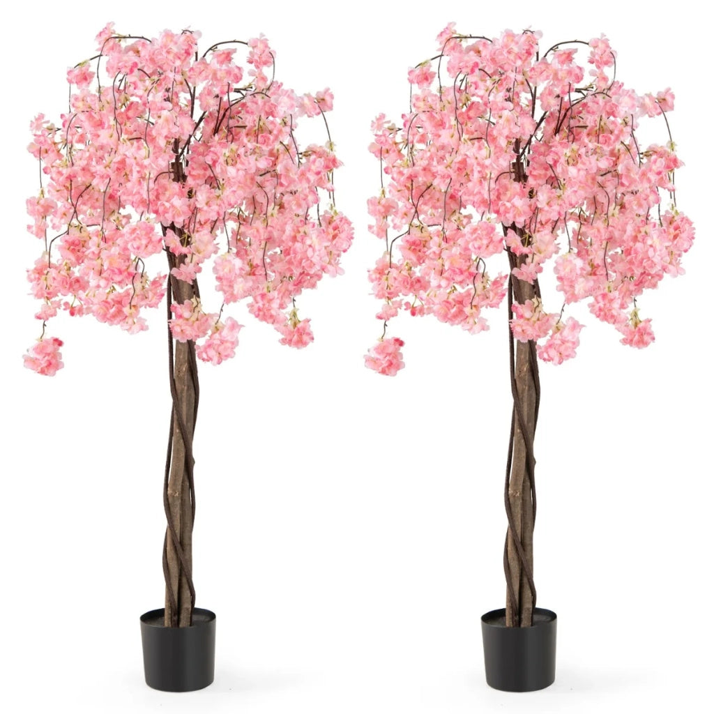 Set di 2 ciliegi artificiali in fiore 160 x 40 x 40 cm durata e nessuna manutenzione stile contemporaneo in poliestere rosa 20_0012404