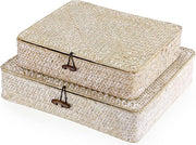 Cassetto di Stoccaggio Zebrato in Legno Naturale con Copertura Reclinabile in Stile Artigianale, Formato Quadrato, Bianco