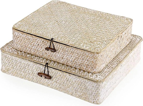 Cassetto di Stoccaggio Zebrato in Legno Naturale con Copertura Reclinabile in Stile Artigianale, Formato Quadrato, Bianco