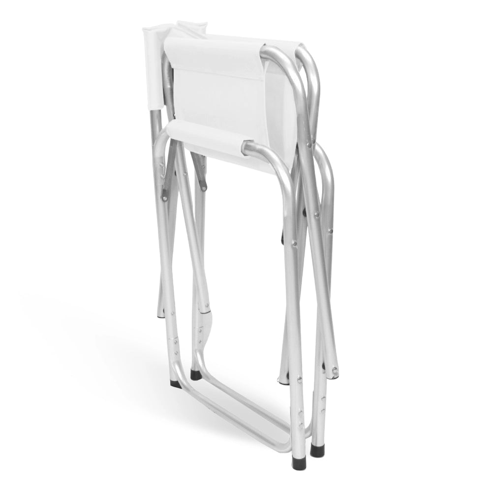 Sedia relax pieghevole Regista in alluminio con rivestimento in textilene bianco