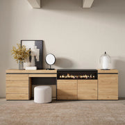 Credenza, 277x35x75cm, Camera da letto, Camino elettrico, Cassettiera, Tavolo da toeletta, colore Rovere RF3413