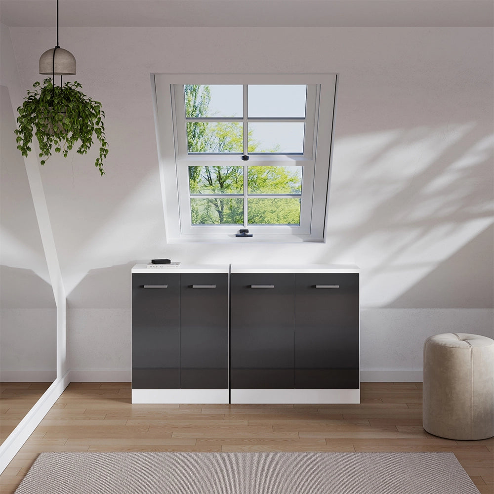 Set di mobili sottotetto Rion Antracite lucido/Bianco 140 cm Set di 2 carcasse armadio profondità 60 cm Vicco