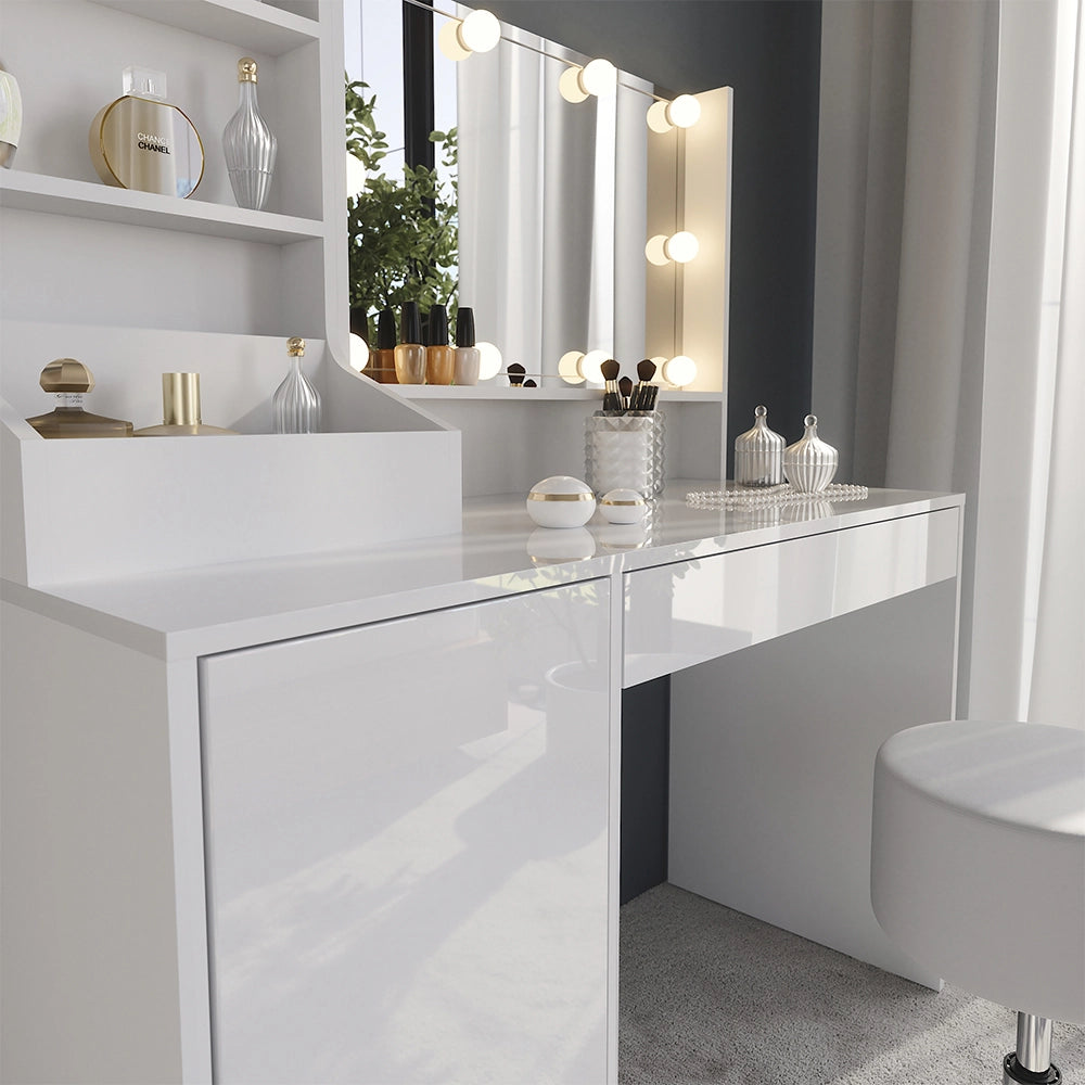 Vicco Tavolo da toeletta Bianco/bianco lucido 119.8 cm 5 parti