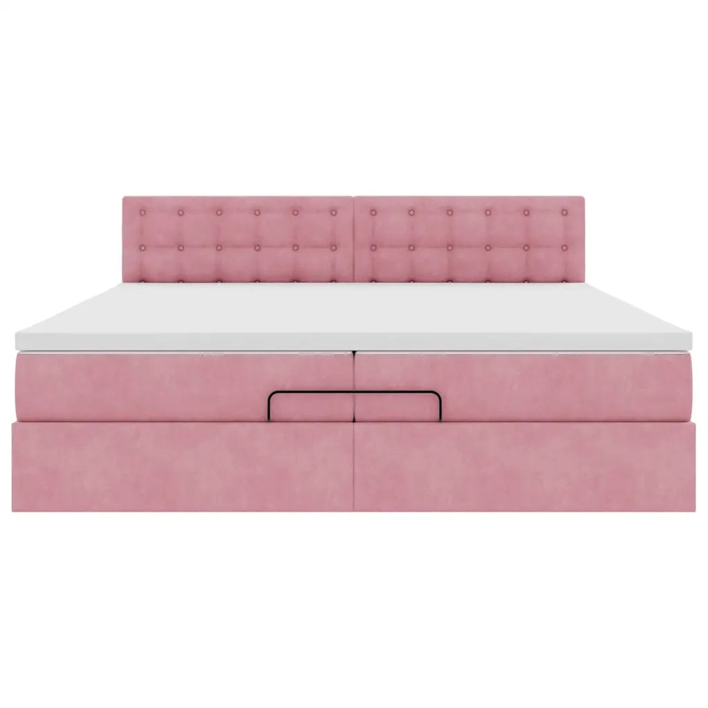 Struttura Letto Pouf con Materassi Rosa 200x200 cm Velluto 3312793