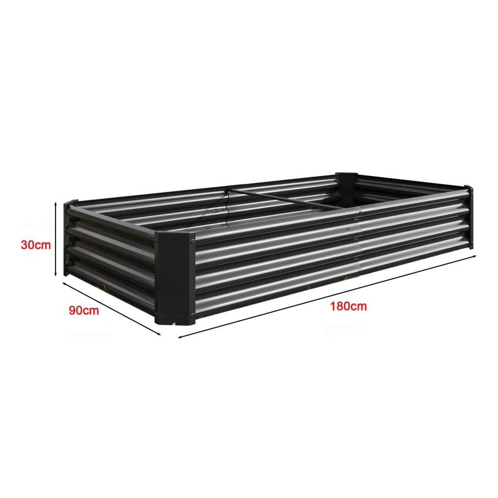 Orto rialzato in lamiera d'acciaio zincata con bordo ripiegato e struttura aperta nero 180 × 91 × 30 cm