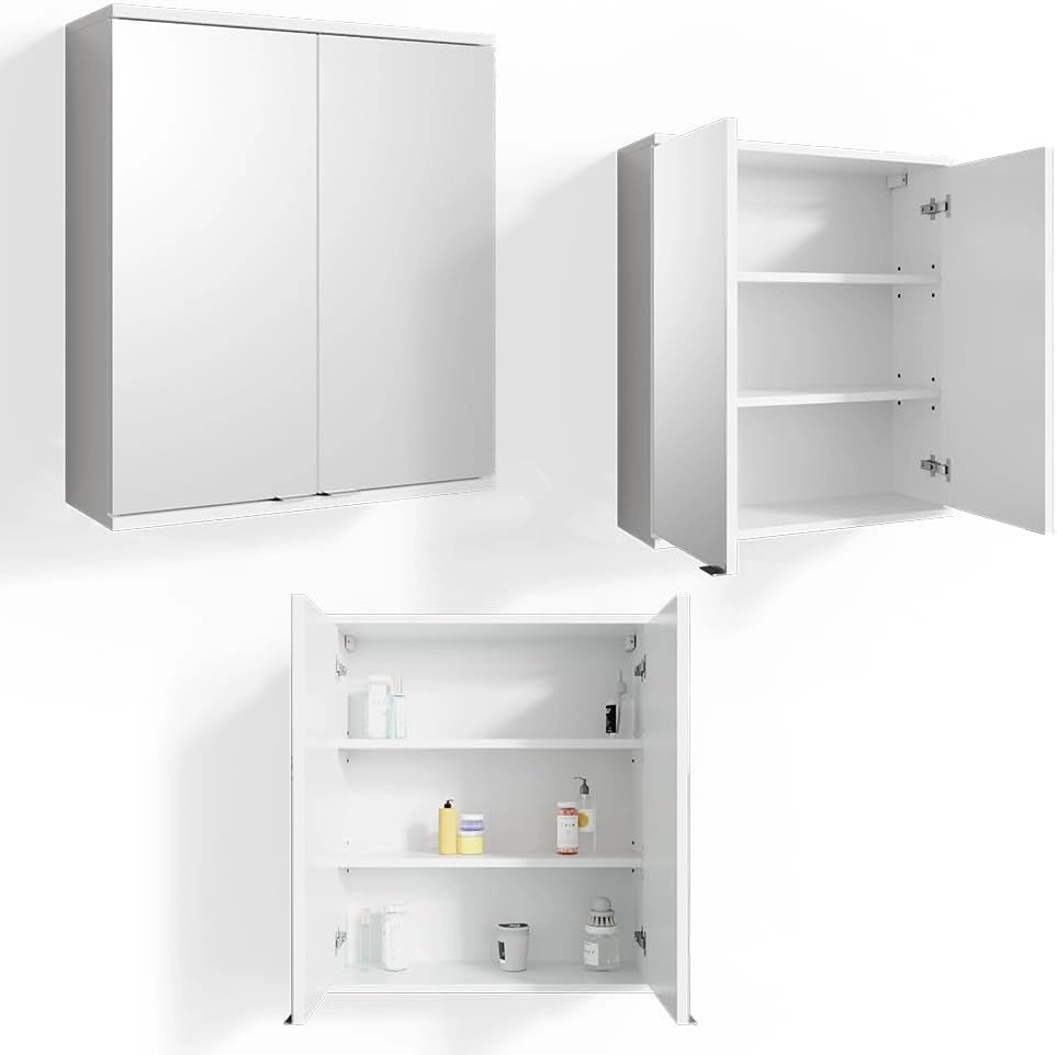 Specchio contenitore bagno Roy, Bianco, 60 x 68 cm, adatto per montaggio a parete e compatibile con la serie Roy