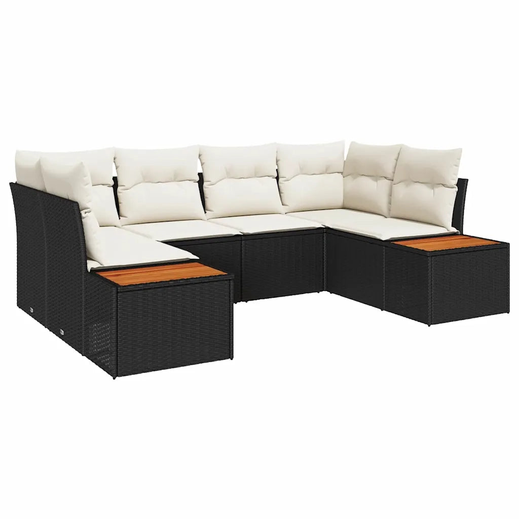 Set Divano da Giardino 6 pcs Nero e Crema Polyrattan 3356822