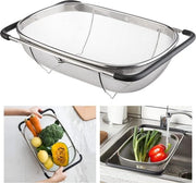 Set di 3 teglie da cucina con maniglie - In acciaio inossidabile, microforato, per pasta, riso, frutta, verdure - Lavabile