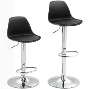 Set 2 Sgabelli da Bar con Schienale e Poggiapiedi, in PP, Pelle PU e Acciaio, 38x42x82-104 cm, Nero