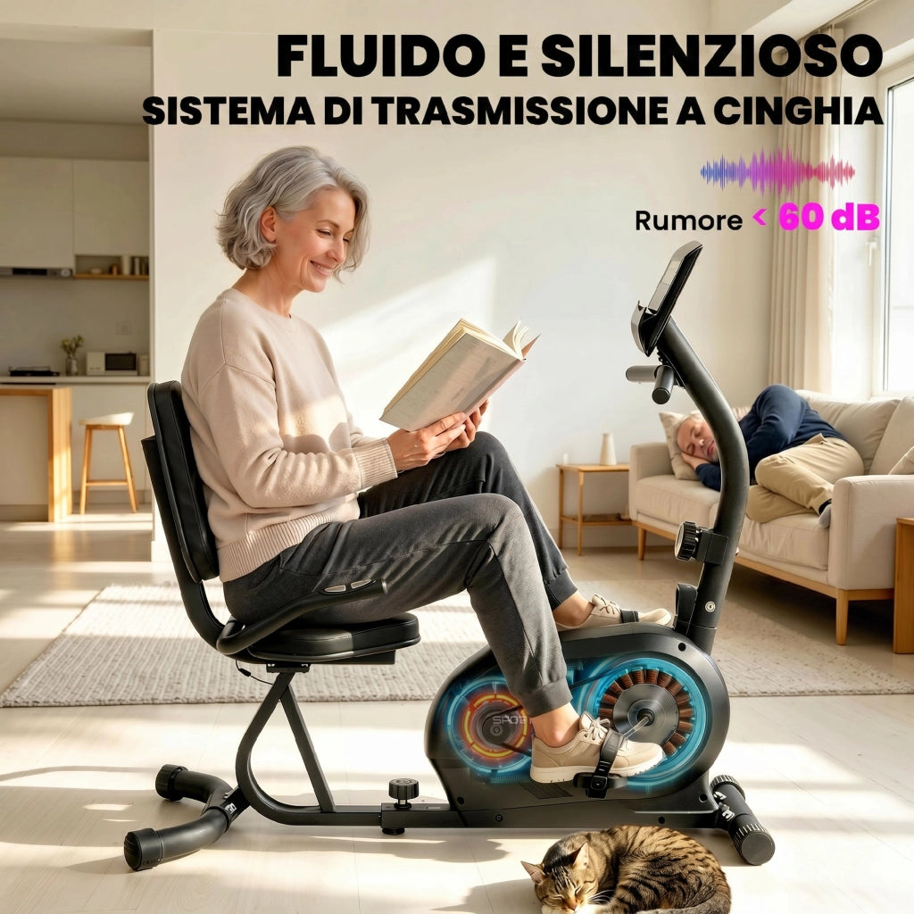 Cyclette Reclinata per Anziani 136x56x106 cm con Bluetooth Connettività App Ruote in Metallo Blu